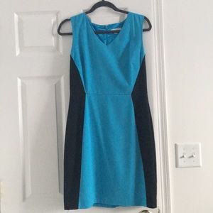 Blue and black fitted dress with zip up back